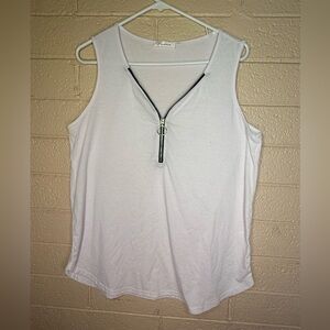 Fashion White Sleeveless Top with Zipper Detail